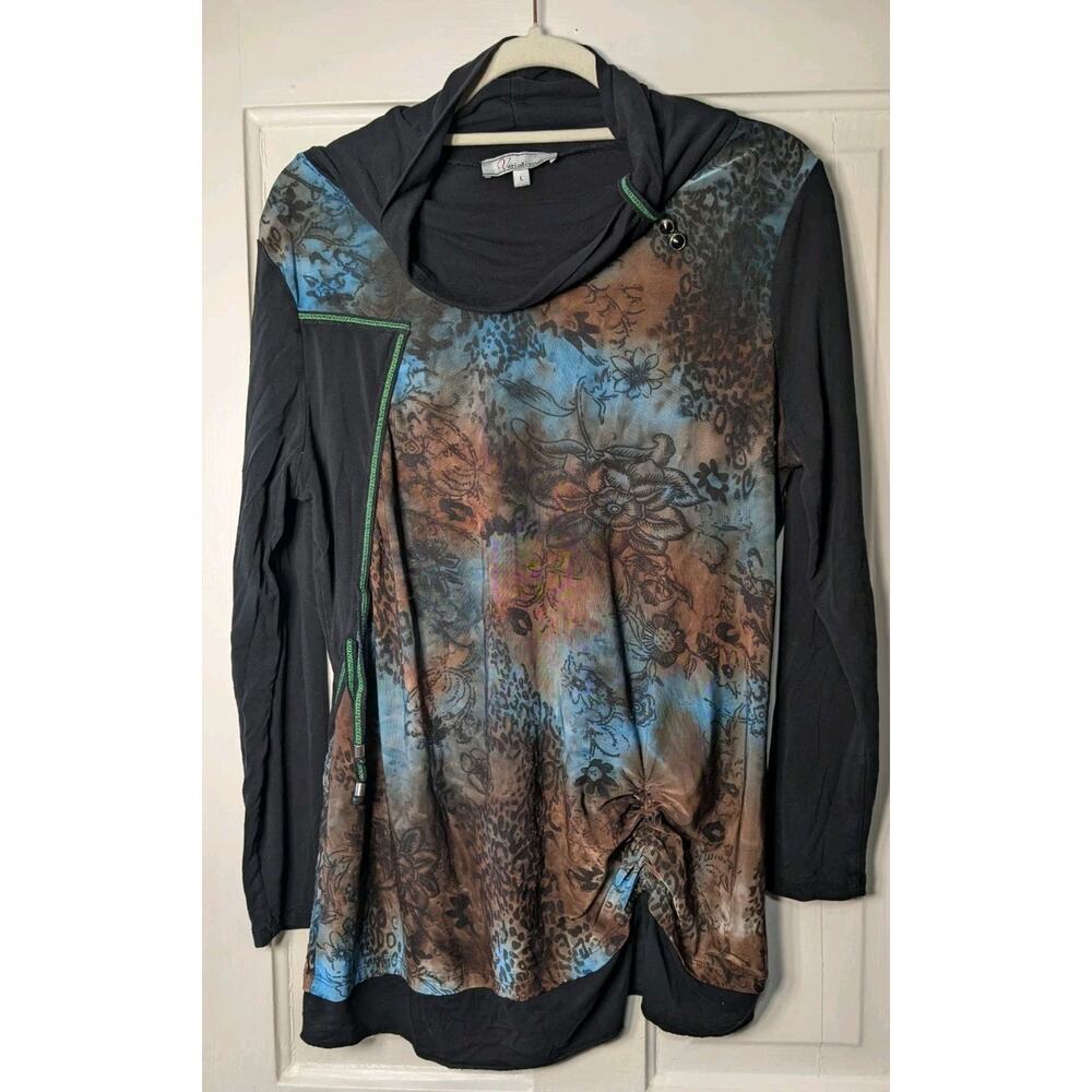 Variations Floral Draped Neck Decorative Women's Large Tunic Top (767)